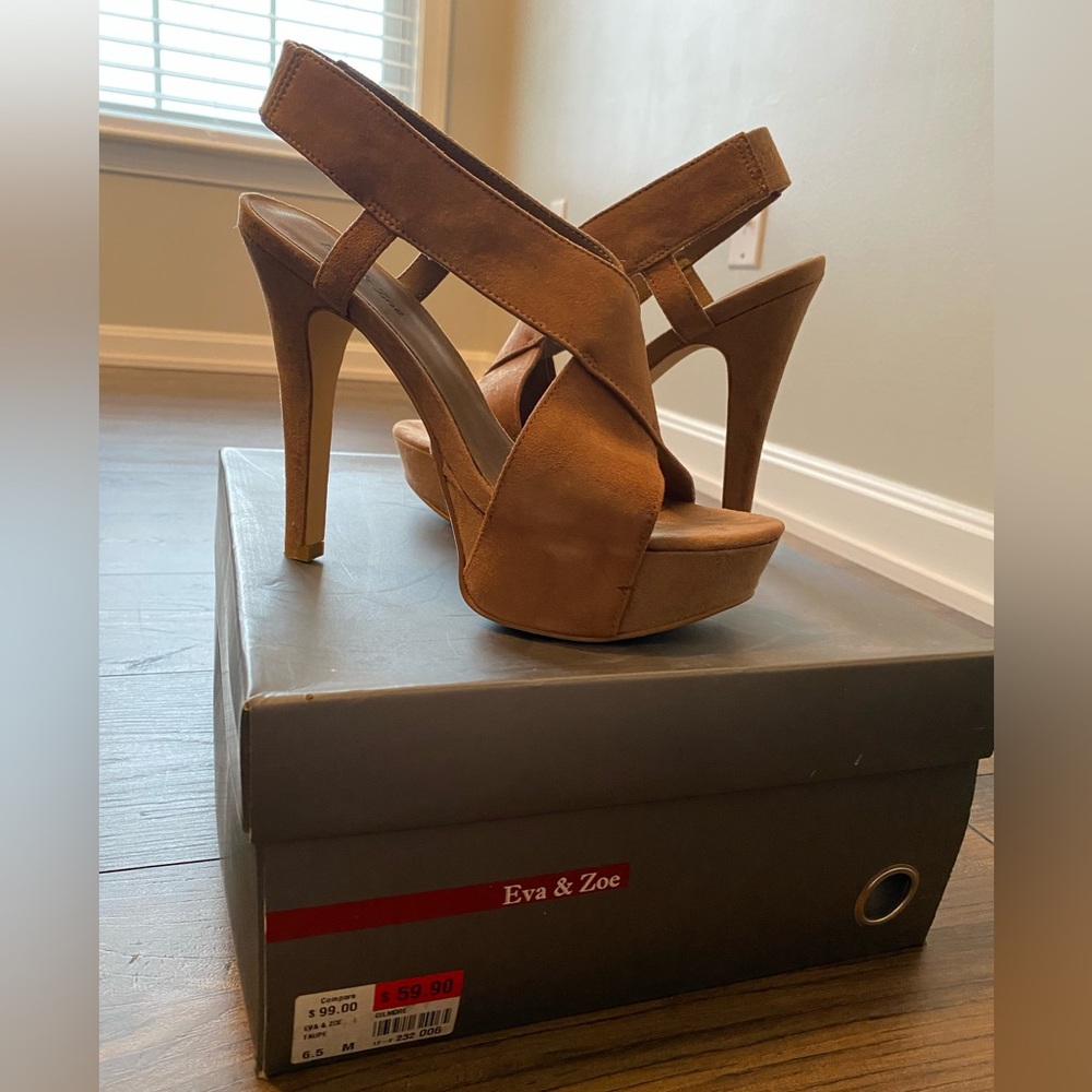 Eva & Zoe - taupe, suede heels. Size 6.5.